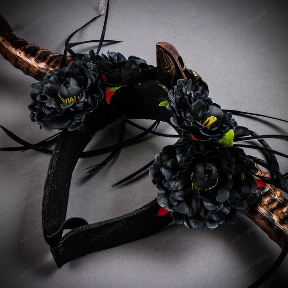 Gothic Demon Long Horn with Flower Head Piece - Black Copper - Picture 5 of 5